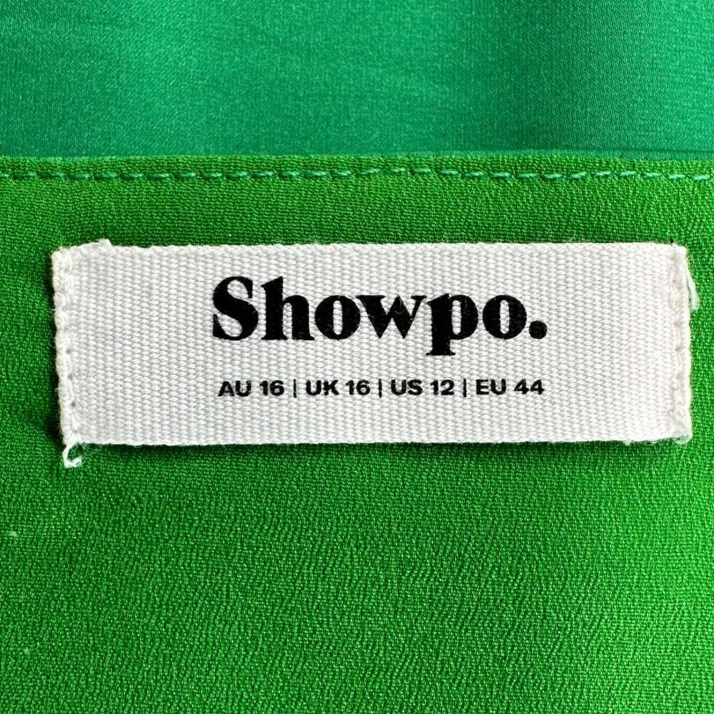 Showpo | Size 12 | Rholie Emerald Midi Plunge Neck Fringe Hem Fixed Wrap Dress - Picture 5 of 11